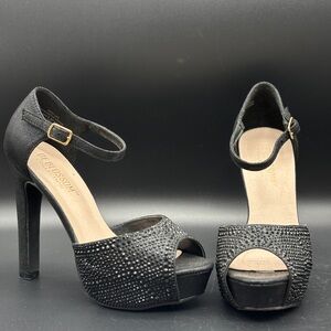 De Blossom Collection Black Rhinestone Heels